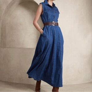 Banana Republic Denim Sleeveless Vivo Maxi Jean Shirtwaist  Dress size 12